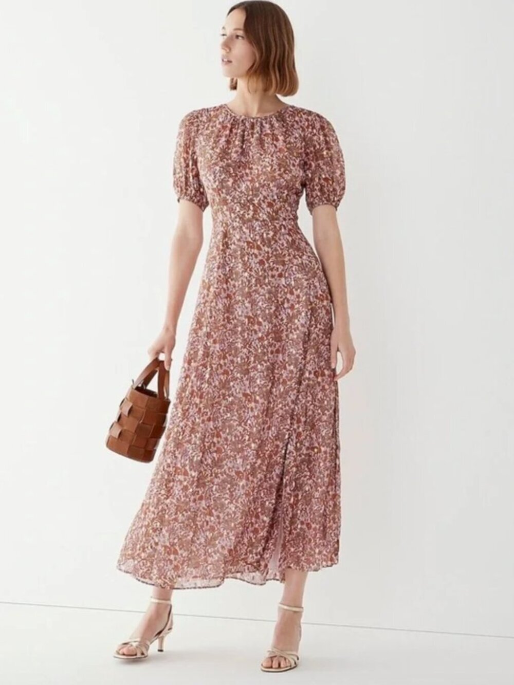 J Crew Collection Open-back Metallic Clip-dot Dress Bouquet Floral